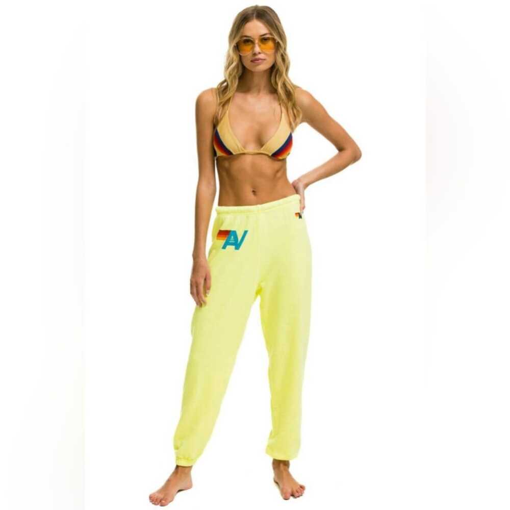Aviator Nation Logo Sweatpants Neon Yellow Joggers Size XS